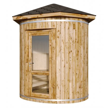 Tynnyrisauna Makalu termopuusta on laadukas Löylyhuone, sisältää puulämmitteinen kiuas, Tynnyrisaunan koko Ø 240.