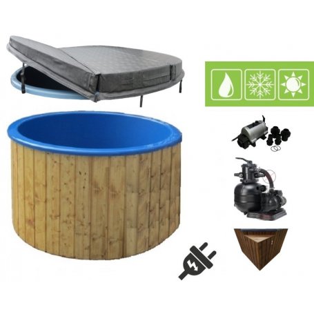 Laadukas Sähkökäyttöinen Kylpytynnyri setti, 1000 L koko on hyvä jopa 6 hengelle. Ympärivuoden helppokäyttöinen. Kotiin toimitus