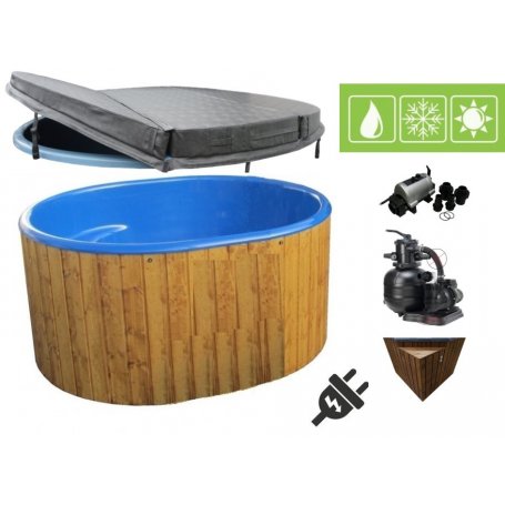 Laadukas Sähkökäyttöinen Kylpytynnyri setti, 1700 L on hyvä jopa 8 hengelle. Lasikuitua, helppohoitoinen.