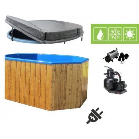 Laadukas Sähkökäyttöinen Kylpytynnyri setti, 1600 L, sopiva 8 hengelle. Helppokäyttöinen ja pysyy puhtaana. Kotiin toimitus.