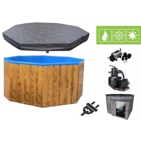 Iso ja laadukas Sähkökäyttöinen Kylpytynnyri setti, 2300 L, sopiva jopa 10 hengelle. Helppokäyttöinen ja pysyy puhtaana.