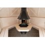 Laajennettu Grilli & Saunakota 9 + 4 m2 suunnittelun lähtökohtana oli saavuttaa aito saunan tunnelma. Kotasaunan tarkoitus on r