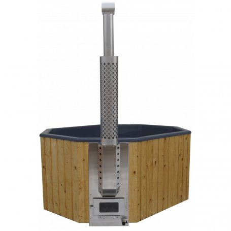 Kylpytynnyri setti 7:lle lasikuidusta, integroitu kamina piipun suojaverkolla ja Palju 1550 L