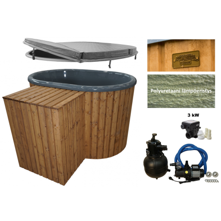 Laadukkaat lasikuituiset sähkökäyttöiset saunapaljut. 800 l malli on kahdelle ja lämpenee nopeasti. Kotiin toimitus.