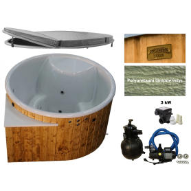 Laadukas Sähkökäyttöinen Kylpytynnyri setti, 1400 L koko on hyvä 4 hengelle. Ympärivuoden helppokäyttöinen. Kotiin toimitus