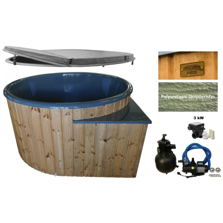 Laadukas Sähkökäyttöinen Kylpytynnyri setti, 1500 L koko on hyvä jopa 8 hengelle. Ympärivuoden helppokäyttöinen. Kotiin toimitus
