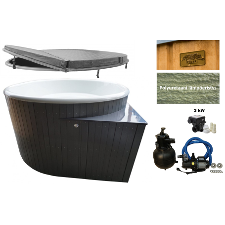 Laadukas Sähkökäyttöinen Kylpytynnyri setti, 1700 L on hyvä jopa 8 hengelle. Lasikuitua, helppohoitoinen.